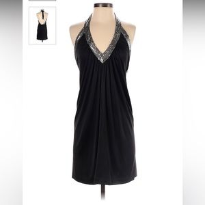 BCBGMAXAZRIA Black Halter Sequin Trimmed
Backless Dress XS